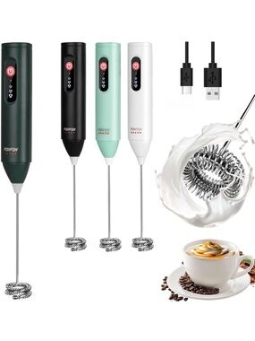 3-Speed Rechargeable Milk Frother for Coffee, Baking & Eggs - GREEN